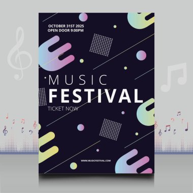 Modern ses dalgası şekil tasarımı ile yaratıcı tarzda zarif bir elektronik müzik festivali broşürü.