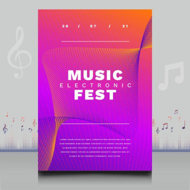 Modern ses dalgası şekil tasarımı ile yaratıcı tarzda zarif bir elektronik müzik festivali broşürü.