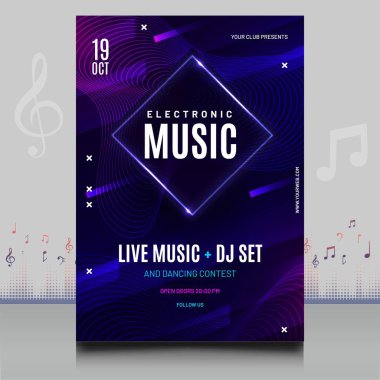 Modern ses dalgası şekil tasarımı ile yaratıcı tarzda zarif bir elektronik müzik festivali broşürü.