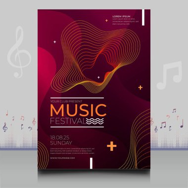 Modern ses dalgası şekil tasarımı ile yaratıcı tarzda zarif bir elektronik müzik festivali broşürü.