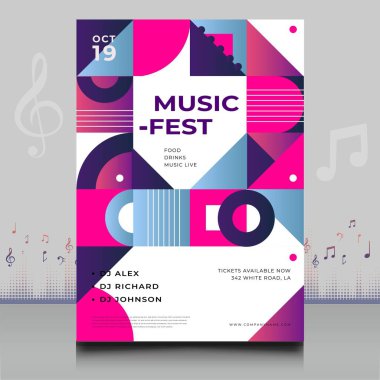 Modern ses dalgası şekil tasarımı ile yaratıcı tarzda zarif bir elektronik müzik festivali broşürü.
