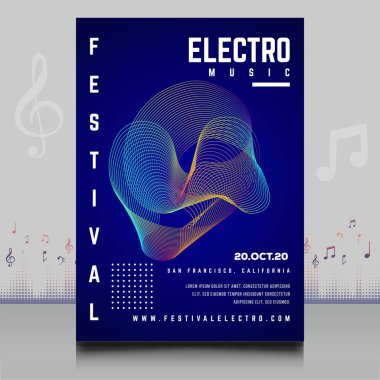 Modern ses dalgası şekil tasarımı ile yaratıcı tarzda zarif bir elektronik müzik festivali broşürü.