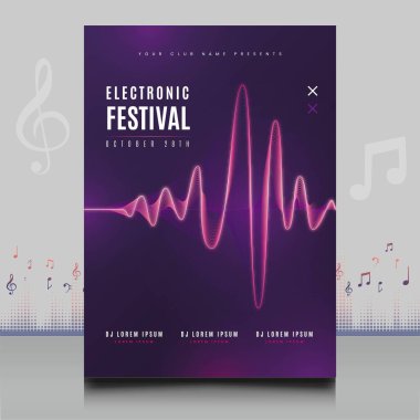 Modern ses dalgası şekil tasarımı ile yaratıcı tarzda zarif bir elektronik müzik festivali broşürü.