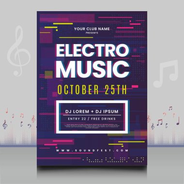 Modern ses dalgası şekil tasarımı ile yaratıcı tarzda zarif bir elektronik müzik festivali broşürü.