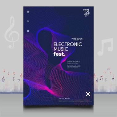 Modern ses dalgası şekil tasarımı ile yaratıcı tarzda zarif bir elektronik müzik festivali broşürü.