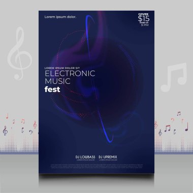 Modern ses dalgası şekil tasarımı ile yaratıcı tarzda zarif bir elektronik müzik festivali broşürü.