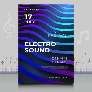 Modern ses dalgası şekil tasarımı ile yaratıcı tarzda zarif bir elektronik müzik festivali broşürü.