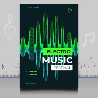 Modern ses dalgası şekil tasarımı ile yaratıcı tarzda zarif bir elektronik müzik festivali broşürü.