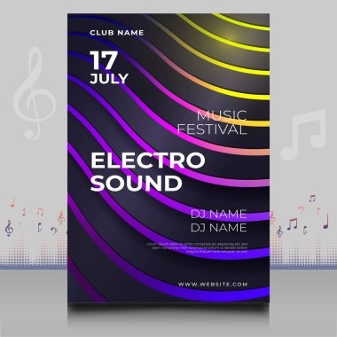 Modern ses dalgası şekil tasarımı ile yaratıcı tarzda zarif bir elektronik müzik festivali broşürü.