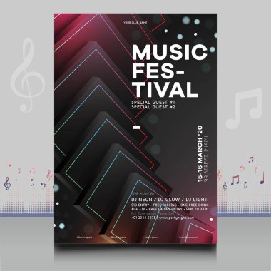 Modern ses dalgası şekil tasarımı ile yaratıcı tarzda zarif bir elektronik müzik festivali broşürü.