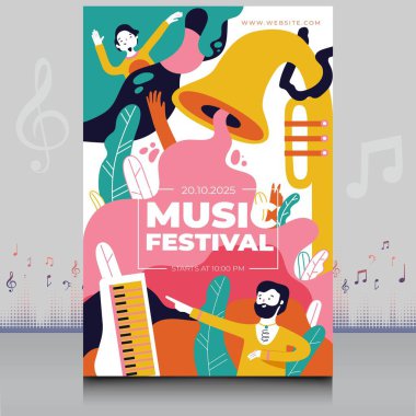 Modern şekilli, yaratıcı tarzda çizilmiş zarif bir müzik festivali posteri.