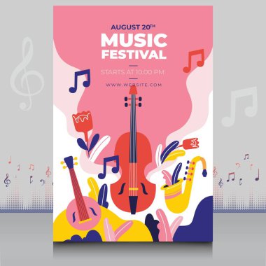 Modern şekilli, yaratıcı tarzda çizilmiş zarif bir müzik festivali posteri.
