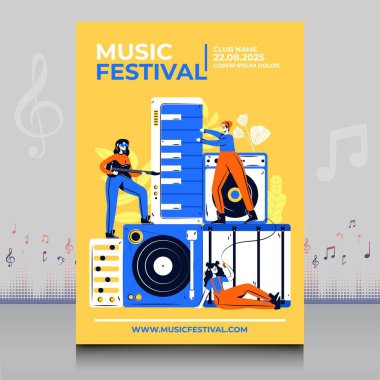 Modern şekilli, yaratıcı tarzda çizilmiş zarif bir müzik festivali posteri.