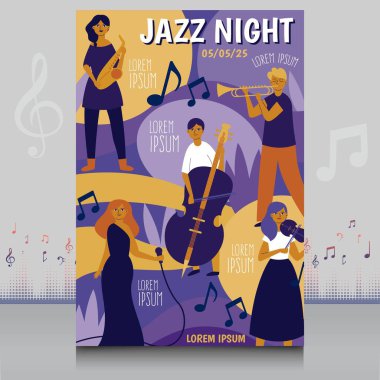 Modern şekilli, yaratıcı tarzda çizilmiş zarif bir müzik festivali posteri.