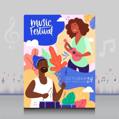 Modern şekilli, yaratıcı tarzda çizilmiş zarif bir müzik festivali posteri.