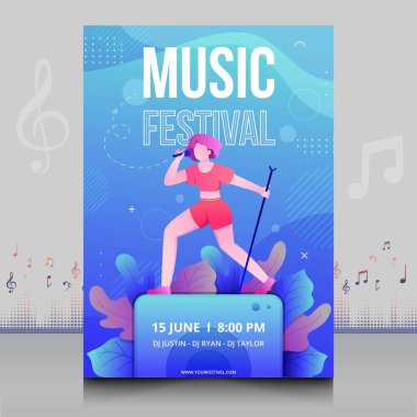 Modern şekilli, yaratıcı tarzda çizilmiş zarif bir müzik festivali posteri.