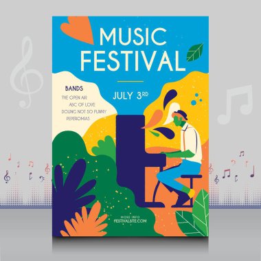 Modern şekilli, yaratıcı tarzda çizilmiş zarif bir müzik festivali posteri.