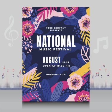 Modern şekilli, yaratıcı tarzda çizilmiş zarif bir müzik festivali posteri.