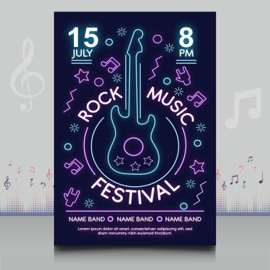 Modern şekil tasarımlı yaratıcı tarzda zarif neon ışıklar müzik festivali posteri