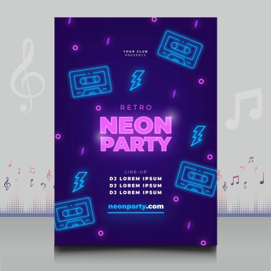 Modern şekil tasarımlı yaratıcı tarzda zarif neon ışıklar müzik festivali posteri