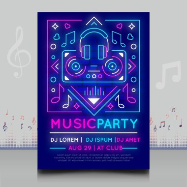 Modern şekil tasarımlı yaratıcı tarzda zarif neon ışıklar müzik festivali posteri