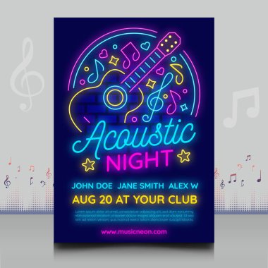 Modern şekil tasarımlı yaratıcı tarzda zarif neon ışıklar müzik festivali posteri
