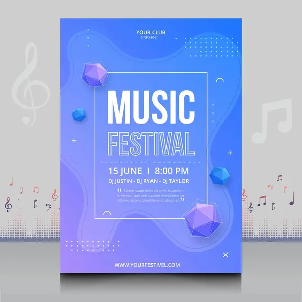 Élégante Affiche Festival Musique Dessinée Main Dans Style Créatif Avec — Image vectorielle