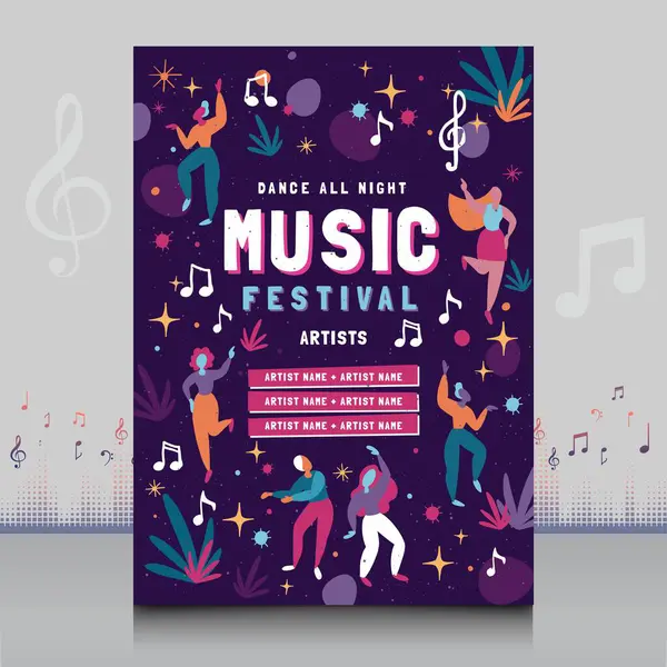 Cartel Elegante Del Festival Música Dibujado Mano Estilo Creativo Con — Archivo Imágenes Vectoriales