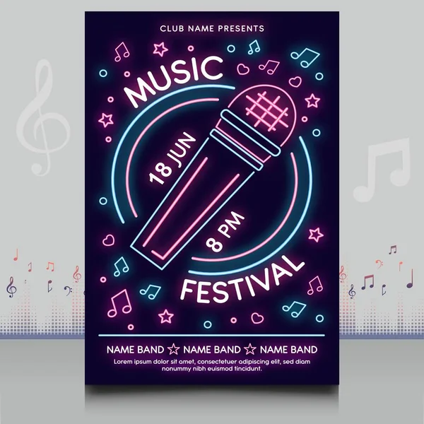 Elegant Neon Lights Music Festival Poster Creative Style Modern Shape — Stock Vector