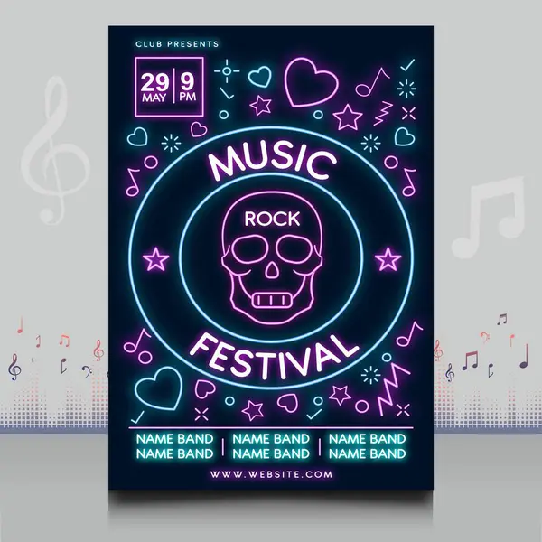 Elegant Neon Ljus Musik Festival Affisch Kreativ Stil Med Modern — Stock vektor