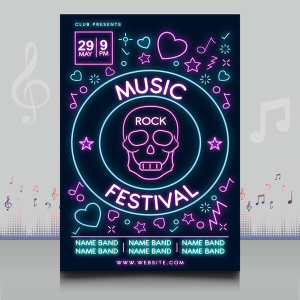 elegant neon lights music festival poster in creative style with modern shape design