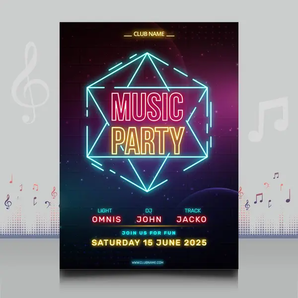 Elegant Neon Lights Music Festival Poster Creative Style Modern Shape — Stock Vector