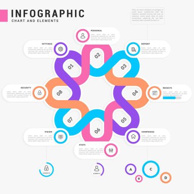 Bilgi ögeleri ve araçlar iş bilgisi grafik şablonu sunum, web veya iş akışı şeması için kullanılabilir