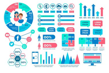 Bilgi ögeleri ve araçlar iş bilgisi grafik şablonu sunum, web veya iş akışı şeması için kullanılabilir