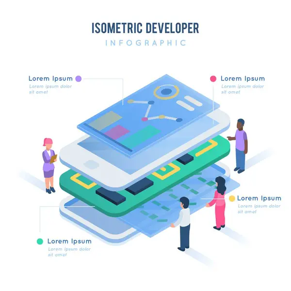 Isometric Developer Infographic Tools Business Template Can Used Presentation Web — Stock Vector