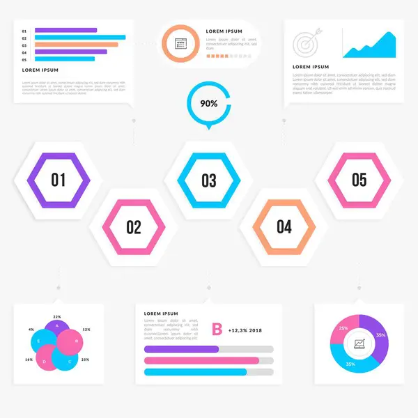 Infografiset Elementit Työkalut Liiketoiminnan Info Graafinen Malli Voidaan Käyttää Esittelyyn — vektorikuva