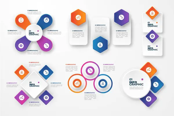Coleção Etapas Criativas Modelo Infográfico Negócios Colorido Pode Ser Usado —  Vetores de Stock