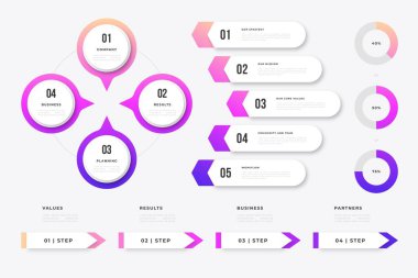 Modern Infographic element koleksiyonu & araçlar iş bilgi şablonu, sunum, web veya iş akışı şeması düzeni için kullanılabilir