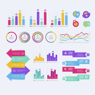 modern bilgi ögeleri ve araçlar iş adımları infografik şablon, sunum, web veya iş akışı şeması için kullanılabilir