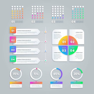 Modern Infographic element koleksiyonu & araçlar iş bilgi şablonu, sunum, web veya iş akışı şeması düzeni için kullanılabilir