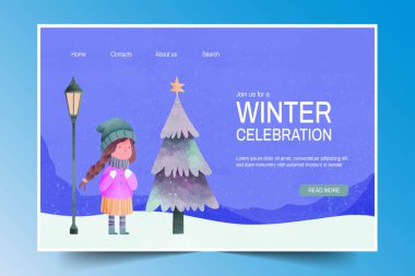 suluboya iniş sayfası şablonu kış mevsimi tasarım vektör çizimi