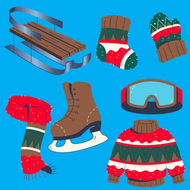 düz elementler koleksiyonu kış mevsimi tasarım vektör çizimi