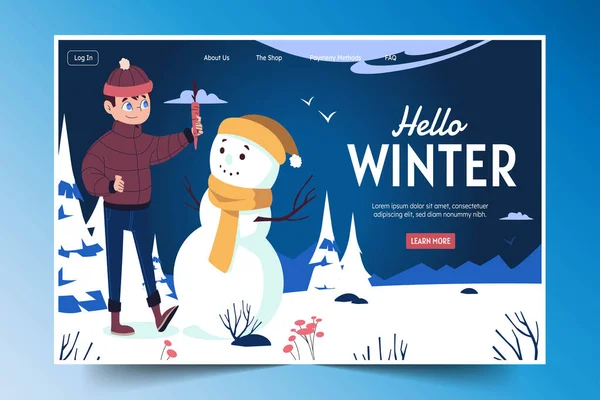Flat Landing Page Template Winter Season Design Vector Illustration — Stock Vector