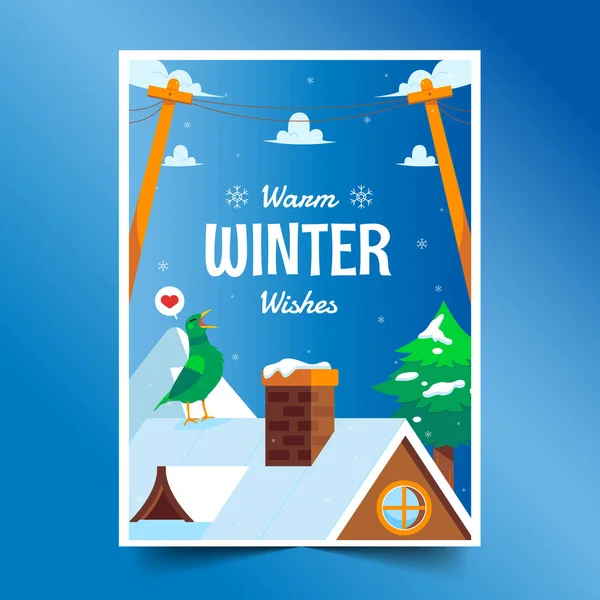 Płaskie Kartki Okolicznościowe Kolekcja Zima Sezon Design Wektor Ilustracja — Wektor stockowy