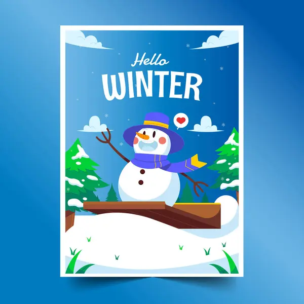フラットグリーティングカードコレクション冬季デザインベクターイラスト — ストックベクタ