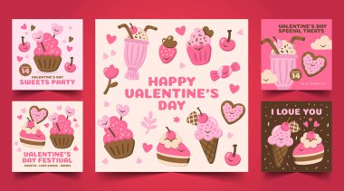 düz sevgililer günü pankartları koleksiyon tasarım vektörü illüstrasyonu