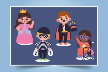 düz karnaval kostümleri koleksiyon vektör çizimi