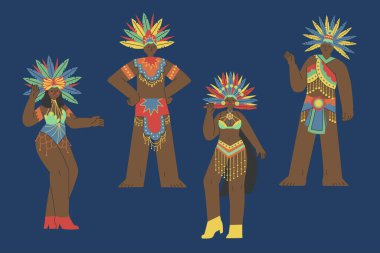 düz Brezilya karnaval karakterleri koleksiyon tasarım vektör çizimi