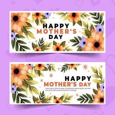 Çiçekli anneler günü afişleri tasarım vektörü illüstrasyonunu ayarladı