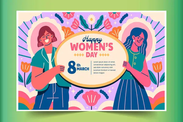 Plat Journée Internationale Femme Médias Sociaux Post Modèle Conception Illustration — Image vectorielle